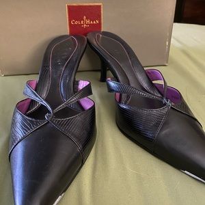 Cole Haan ponted toe, heeled, slip on slides